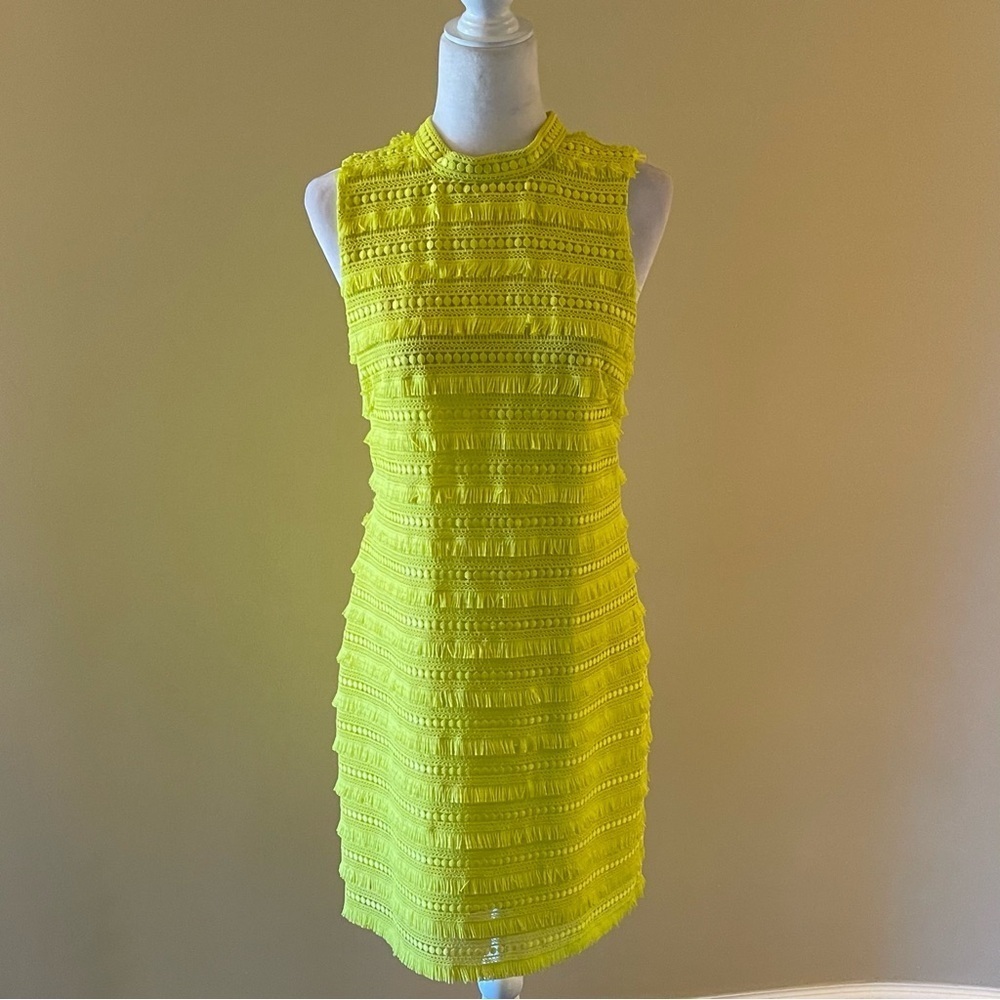 J.Crew Citrus Neon Yellow Fringe Sleeveless Sheath Dress
